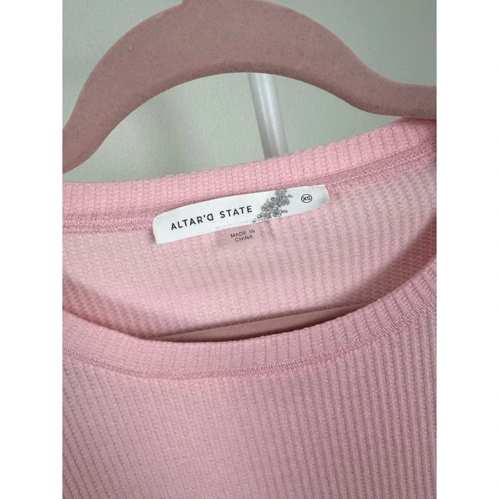 Altar'd State Pink Waffle Knit Striped Contrast Oversized Dolman Sleeve Top XS